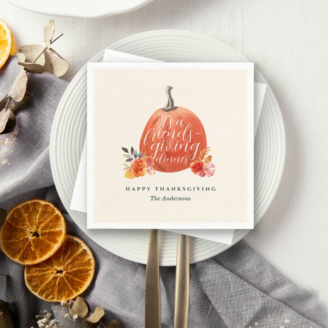 Watercolor Orange Pumpkin Friendsgiving Dinner Serviette (Von Creator hochgeladen)