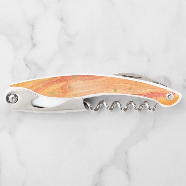 Watercolor-Orange und Imitat-Gold Geode Kellnermesser (Vorderseite)