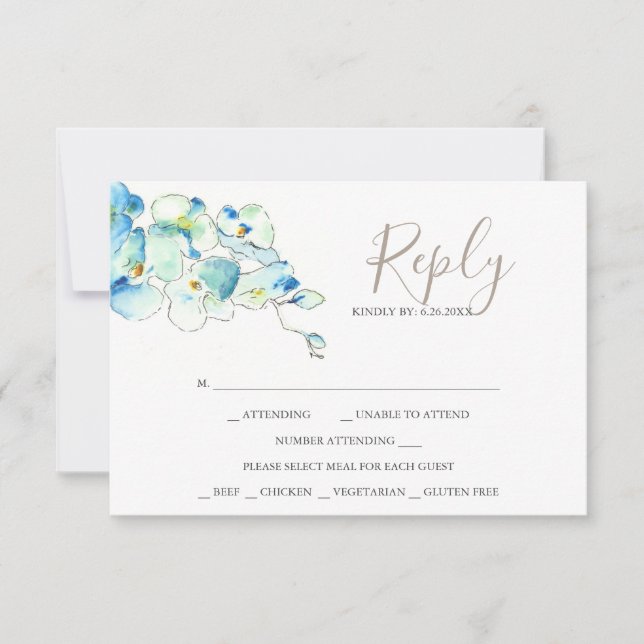 Watercolor Orchid Flower Répondre Cartes RSVP (Devant)