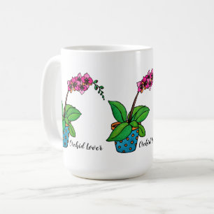 Watercolor-Orchideen-Pflanze im schönen Topf Kaffeetasse