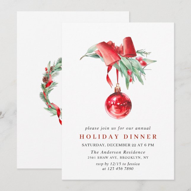 Watercolor Ornament CHRISTMAS FERIENABEND Einladung (Vorne/Hinten)