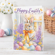 Watercolor-Osterhase-Karte | Sanfte Blumenmotive