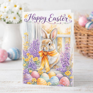 Watercolor-Osterhase-Karte   Sanfte Blumenmotive Karte