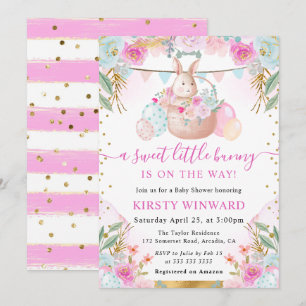 Watercolor-Osterhase und Blumen-Baby-Party Einladung
