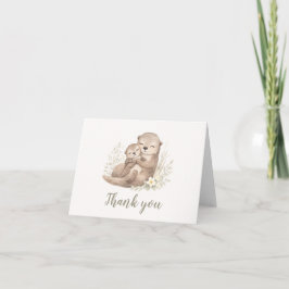 Watercolor Otter Family Botanical Baby Shower Dankeskarte