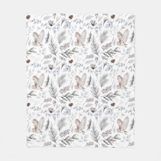 Watercolor Owl Weihnachten Wintermuster Fleecedecke
