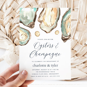 Watercolor Oysters & Champagner Engagement Party Einladung