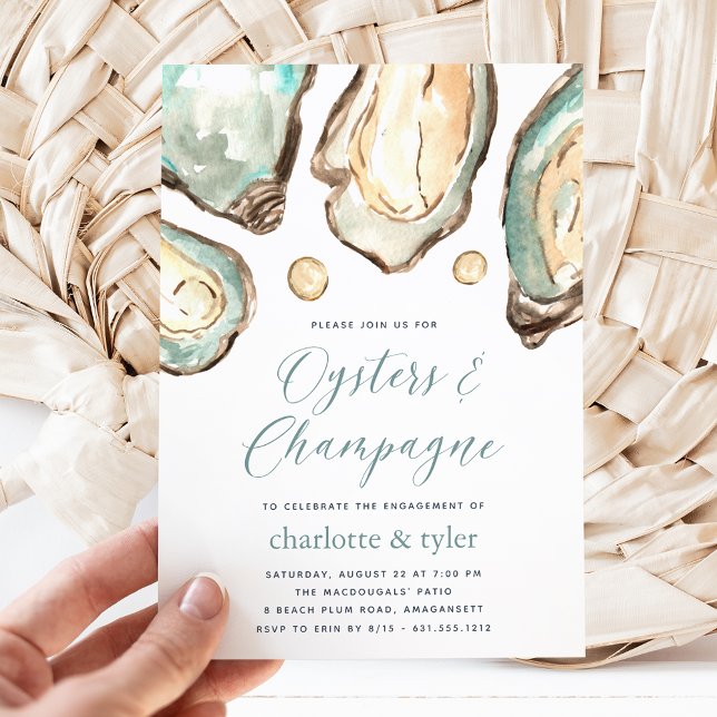 Watercolor Oysters & Champagner Engagement Party Einladung (Von Creator hochgeladen)