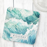 Watercolor Ozeanwellen individuelle Name Getränkeuntersetzer<br><div class="desc">Cover-Coaster mit Ihrem individuelle Name auf einem Aquarellhintergrund.</div>