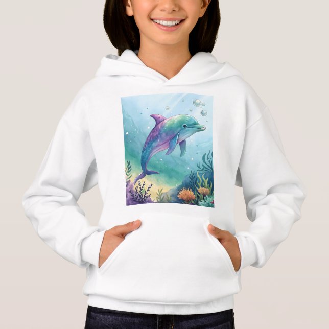 Watercolor painted dolphin hoodie (Vorderseite)