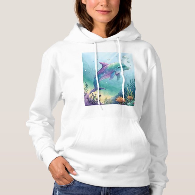 Watercolor painted dolphin hoodie (Vorderseite)
