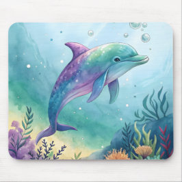 Watercolor painted dolphin mousepad