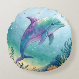 Watercolor painted dolphin rundes kissen