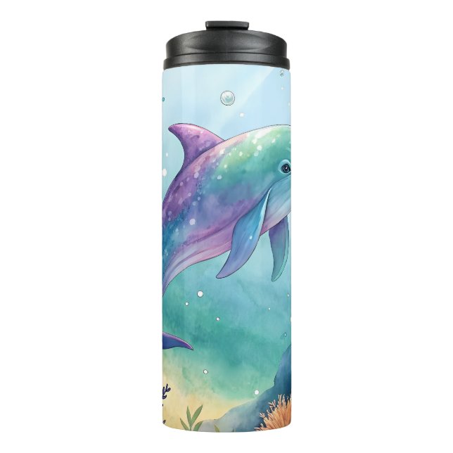 Watercolor painted dolphin thermosbecher (Vorderseite)