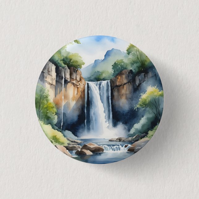 Watercolor painted waterfall button (Vorderseite)
