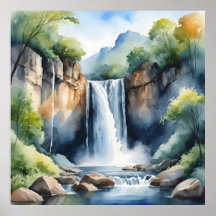 Watercolor painted waterfall