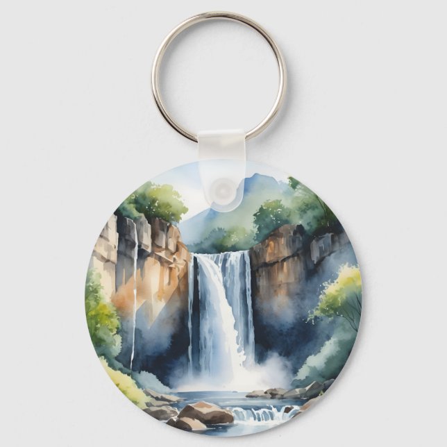 Watercolor painted waterfall schlüsselanhänger (Vorderseite)