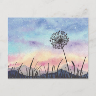 Watercolor Painting Dandelion Postkarte