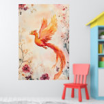watercolor painting depicting a mythical phoenix  poster<br><div class="desc">watercolor painting depicting a mythical phoenix bird. 
Subject: A vibrant phoenix with fiery orange and red plumage soaring amidst branches.
Symbolism: Represents rebirth,  transformation,  and freedom.
Style: Watercolor illustration featuring delicate splashes and pastel hues.</div>