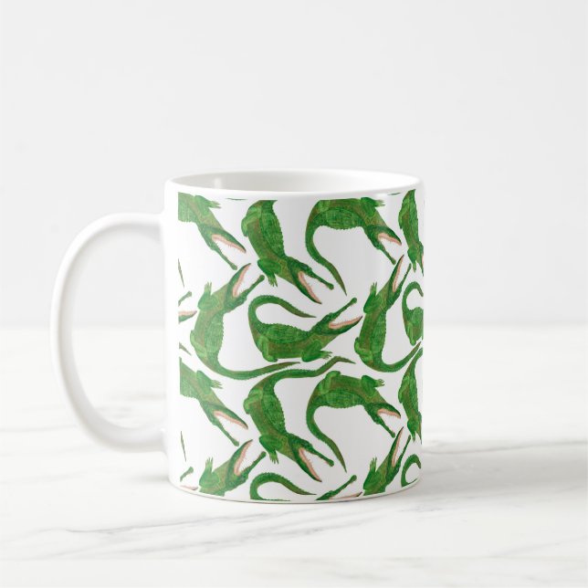 Watercolor painting seamless pattern with crocodil kaffeetasse (Links)