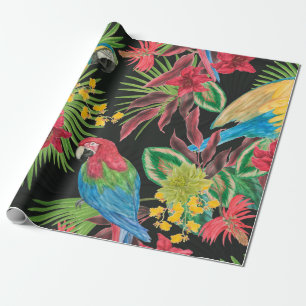 Watercolor painting seamless pattern with parrots geschenkpapier
