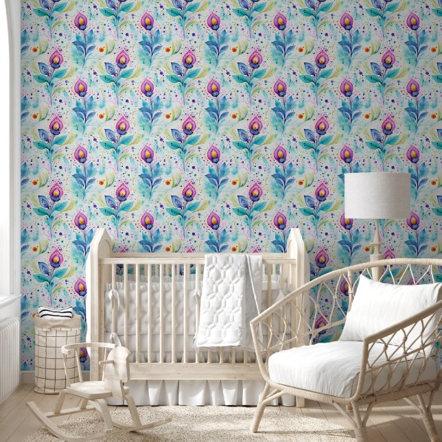 Watercolor Paisley Bloom Muster Tapete (Kinder)