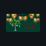 Watercolor Palm Christmas Tree, String Lights  Adressaufkleber<br><div class="desc">Elegant watercolor palm Christmas tree and string lights on a green background. An elegant and sophisticated design. Customize with your name and address details.</div>