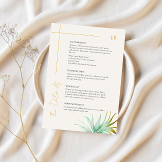 Watercolor Palm Gold Destination Wedding Detail Begleitkarte