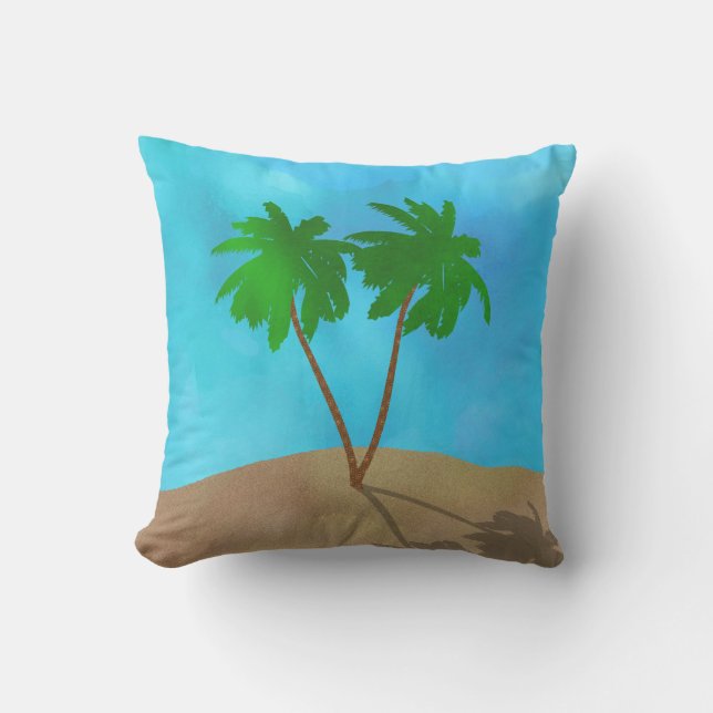 Watercolor Palm Tree Beach Scene Collage Kissen (Vorderseite)