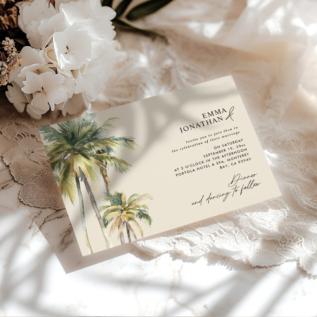 Watercolor Palm Tree Destination coastal Wedding  Einladung (Von Creator hochgeladen)