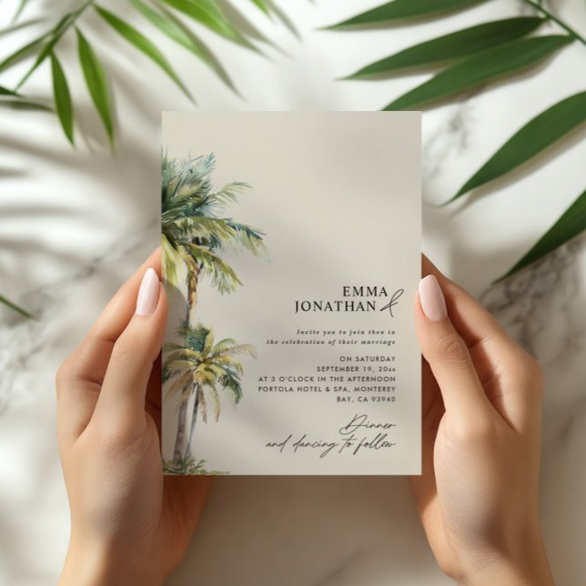 Watercolor Palm Tree Destination coastal Wedding  Einladung (Von Creator hochgeladen)