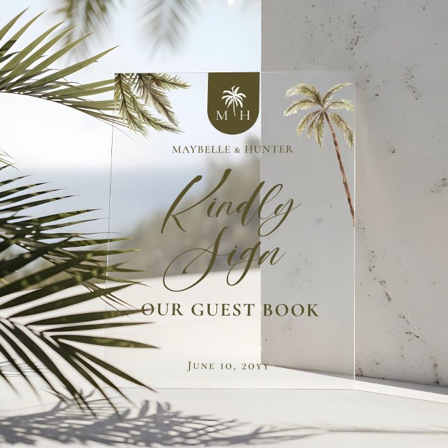 Watercolor Palm Trees Wedding Monogram Guest Book Acrylschild (Watercolor Palm Trees Wedding Monogram Guest Book Acrylic Sign3)