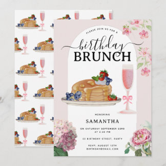 Watercolor Pancakes Berries Brunch Birthday Party Einladung