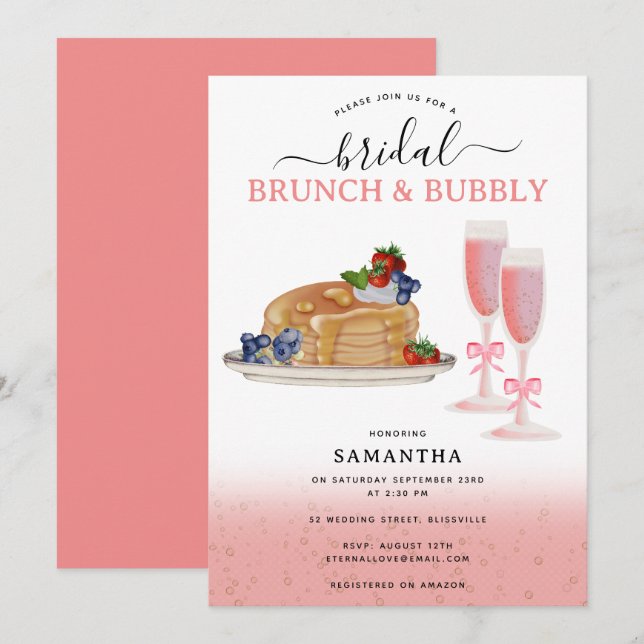 Watercolor Pancakes Brunch & Bubbly Bridal Shower Einladung (Vorne/Hinten)