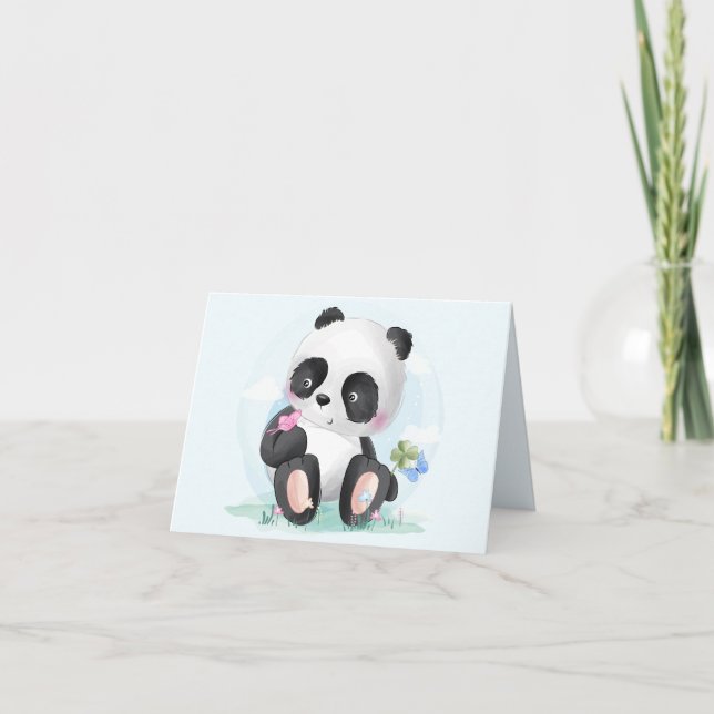 Watercolor Panda Bear Vielen Dank Dankeskarte (Vorderseite)