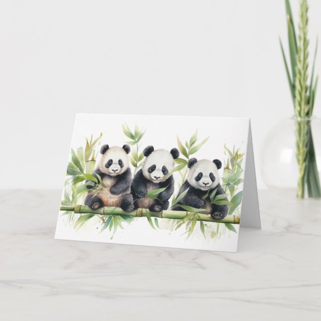Watercolor Panda Bears Birthday Karte (Vorderseite)