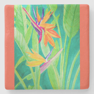 Watercolor-Paradiesvogel Blumen Steinuntersetzer