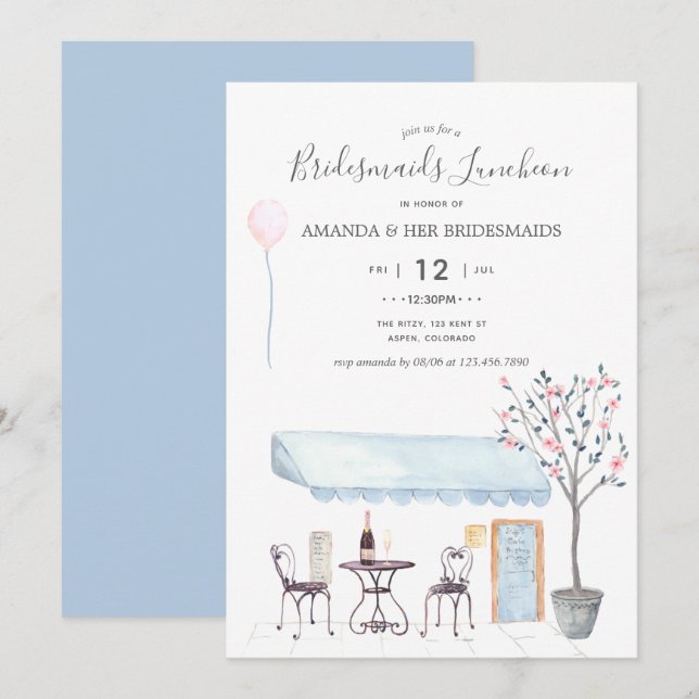 Watercolor Paris Bridal Einladung (Vorne/Hinten)