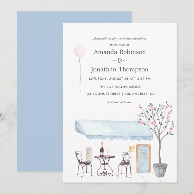 Watercolor Paris themed Wedding Einladung (Vorne/Hinten)