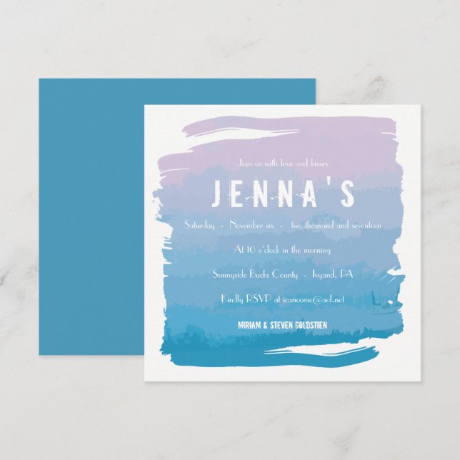 WATERCOLOR PASSION Bat Mitzvah Einladung (Vorne/Hinten)