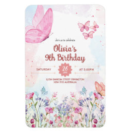 Watercolor Pastel Butterfly Birthday Invitation Magnet