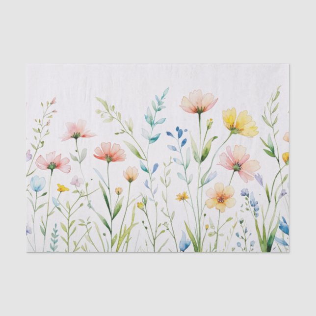 Watercolor Pastel Color Wildflowers Nature  Seidenpapier (Vorderseite)