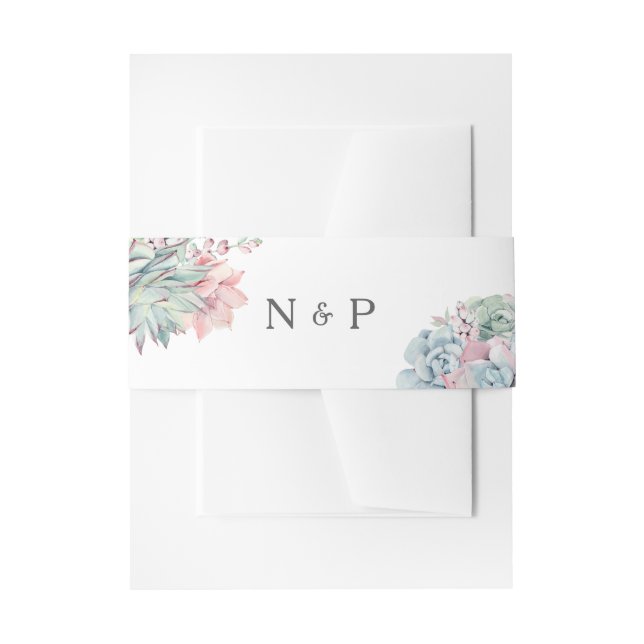 Watercolor Pastel Succulents Wedding Monogram Einladungsbanderole (Vorderseite Beispiel)