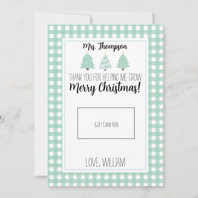 Watercolor Pastel Tree Teacher Weihnachtsgeschenkk Dankeskarte (Vorderseite)