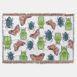 Watercolor pattern of beetles and butterflies decke