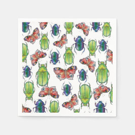 Watercolor pattern of beetles and butterflies serviette