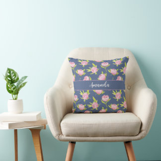 Watercolor Pattern with Delicate Pink Round Pillow Kissen