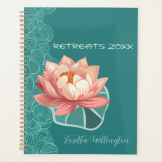 Watercolor Peach Lotus On Teal Personalized