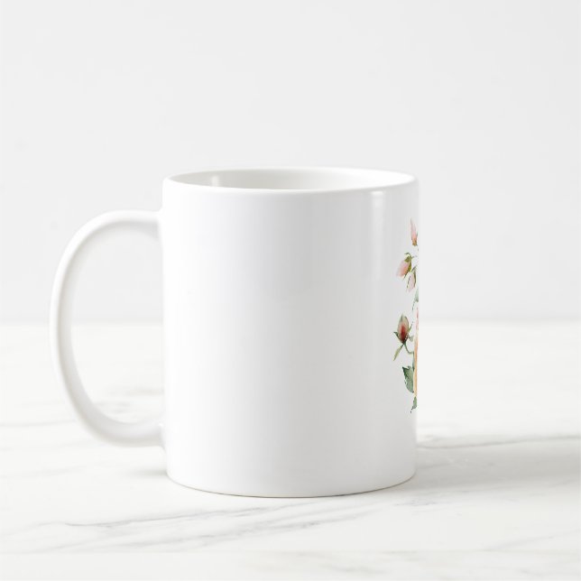 Watercolor Peach Rose Floral Classic Mug (Gauche)