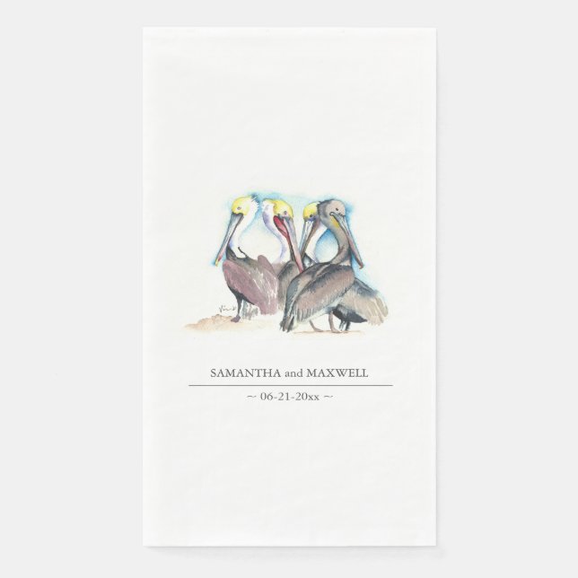 Watercolor Pelicans Beach Wedding Serviette (Vorderseite)